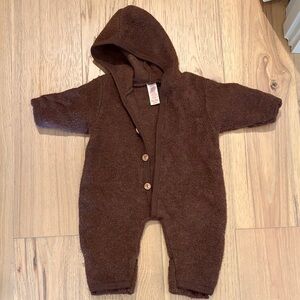 Engel Wool Brown Hooded Baby One Piece 0-3m